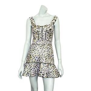 JONATHAN SIMKHAI Metallic Leopard Jacquard Bustier Ruffle Dress Lilac Size 0